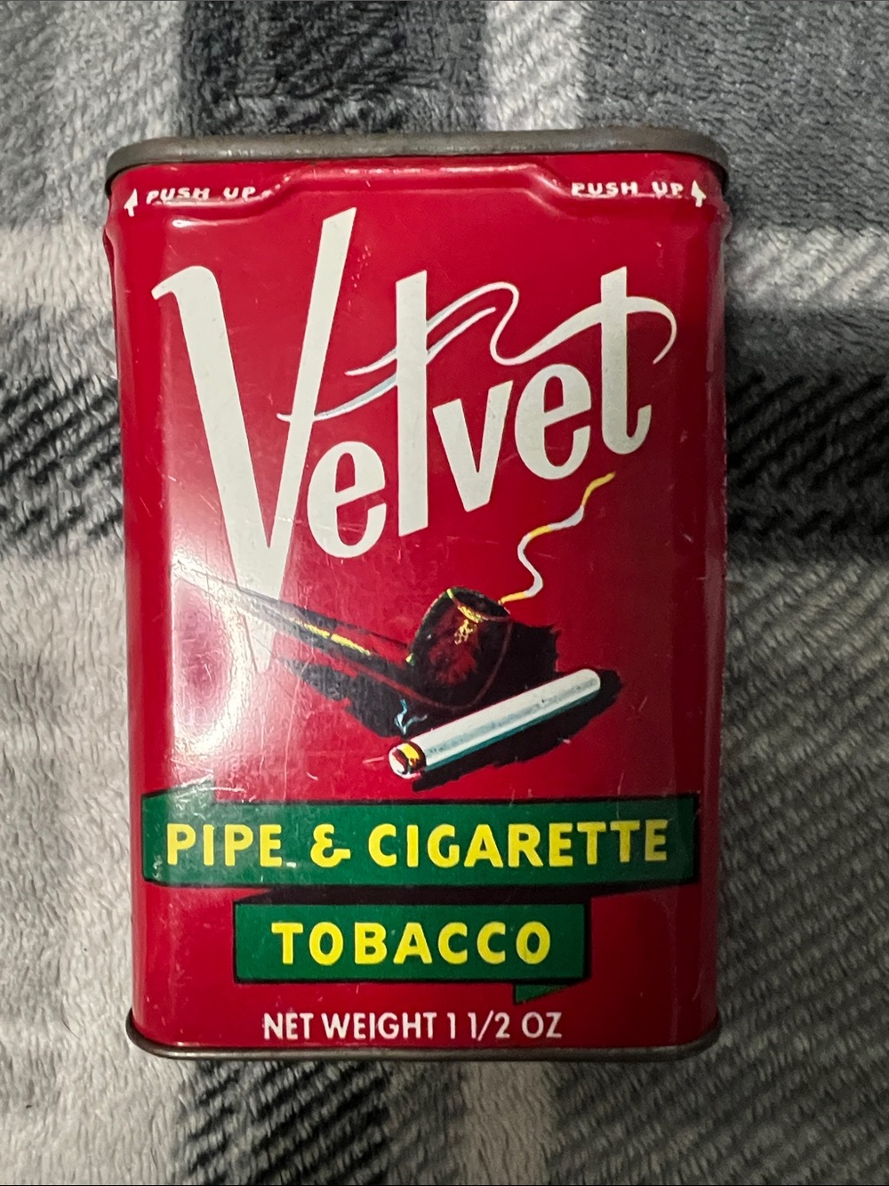Velvet Red Tobacco Tin with Green and Yellow Accents